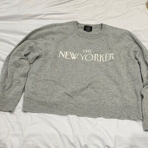 J. Crew Light Gray Crewneck Sweater with White 'The New Yorker' Logo